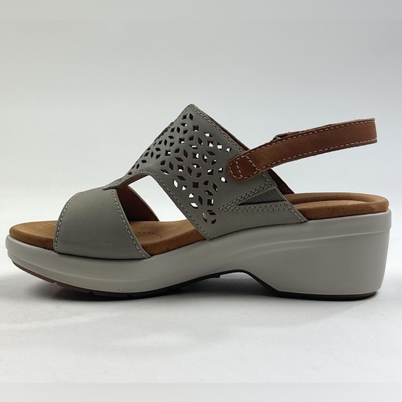 Clarks Tuleah Sun Stone Gray Leather Womens Wedge Sandals Slingback 26177386 - Picture 3 of 12